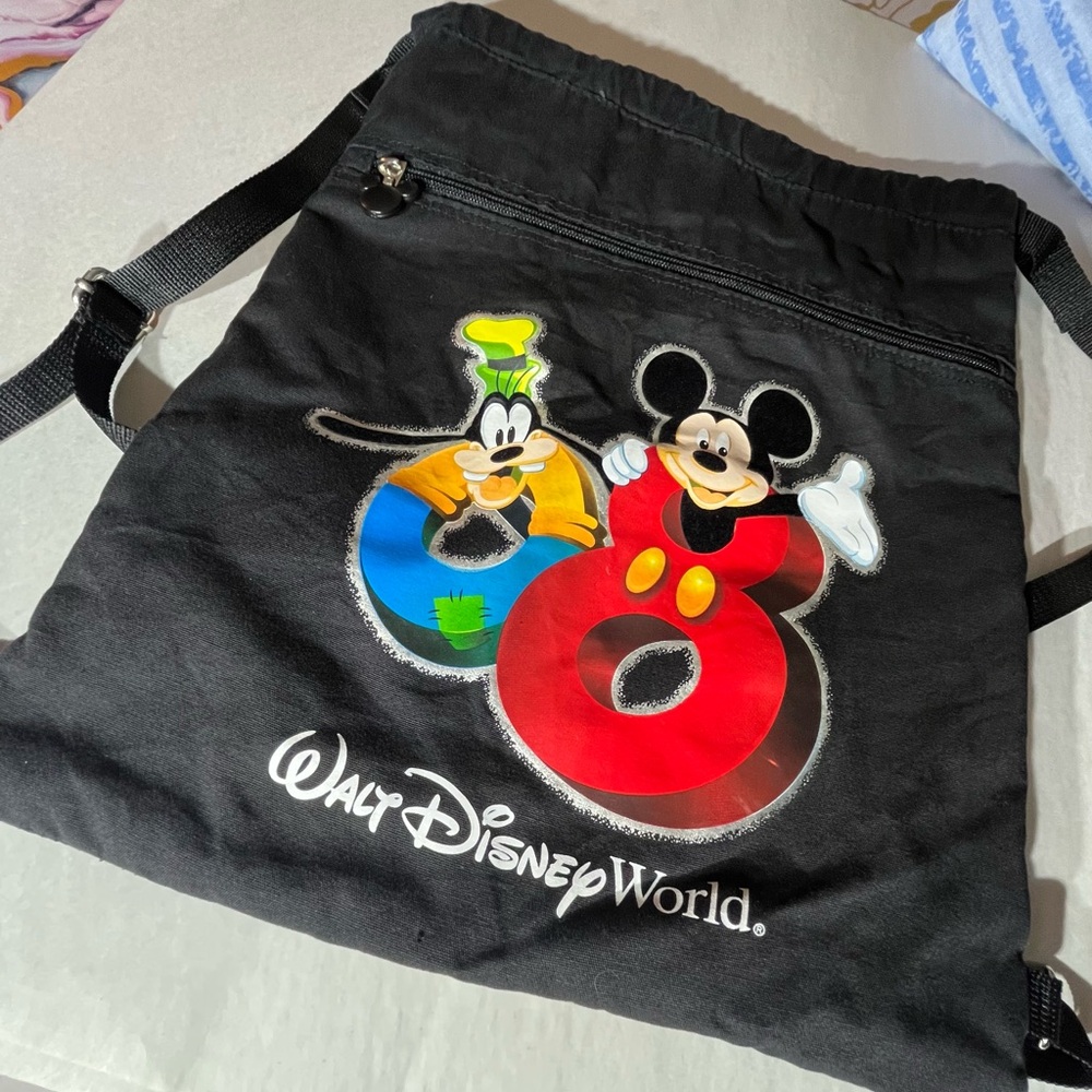 Disney Mickey Mouse Goofy Black Adjustable Drawstring Back pack travel bag